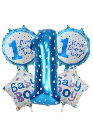 1 Yaş Doğum Günü Mavi Folyo Balon 5'li Set