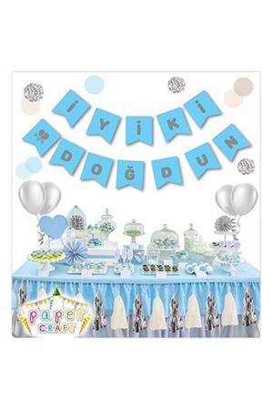 İyi ki Doğdun Gümüş Yaldızlı Mavi Banner