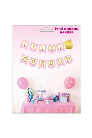İyi ki Doğdun Gold Pembe Banner