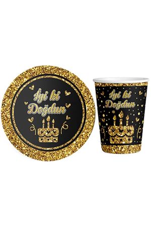 İyiki Doğdun Tabak Bardak Gold 8 Adet