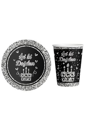 İyiki Doğdun Tabak Bardak Gümüş 8 Adet