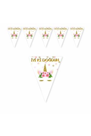 Unicorn Çiçekli Üçgen Flama 10 Adet