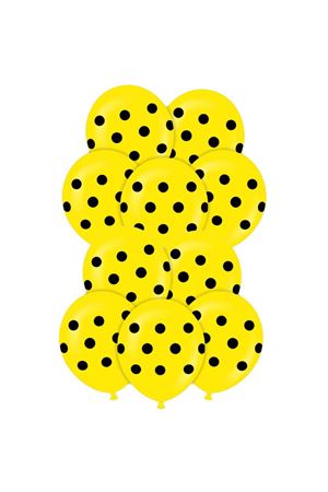 Siyah Puantiyeli Sarı Balon 100 Adet