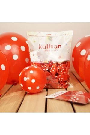 Beyaz Puantiyeli Kırmızı Balon 100 Adet