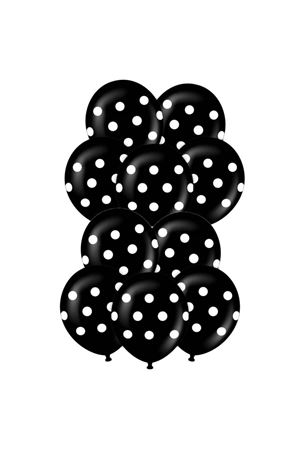Beyaz Puantiyeli Siyah Balon 100 Adet