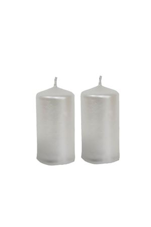 Silindir Mum Sedefli Beyaz 2 Adet