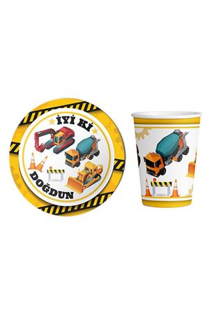 İnşaat Temalı Tabak Bardak 8 Adet
