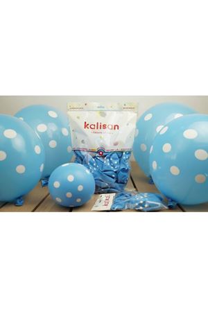 Beyaz Puantiyeli Mavi Balon 100 Adet