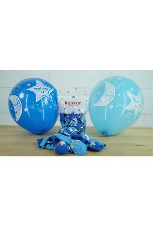 Ay ve Yıldız Baskılı Mavi Balon 100 Adet