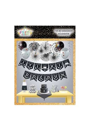 Siyah Gümüş İyi Ki Doğdun Banner