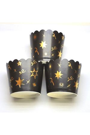 Gold Yıldızlı Siyah Cupcake Kabı
