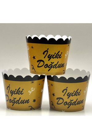 Gold İyi ki Doğdun Cupcake Kabı 25 Adet