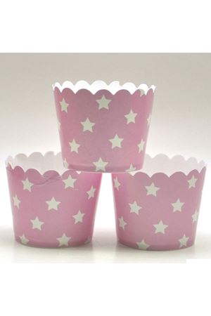 Beyaz Yıldızlı Pembe Cupcake Kabı 25 Adet