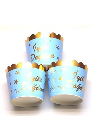 Metalize Mavi Gold İyi ki Doğdun Cupcake Kabı