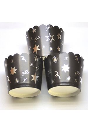 Gümüş Yıldızlı Siyah Cupcake Kabı
