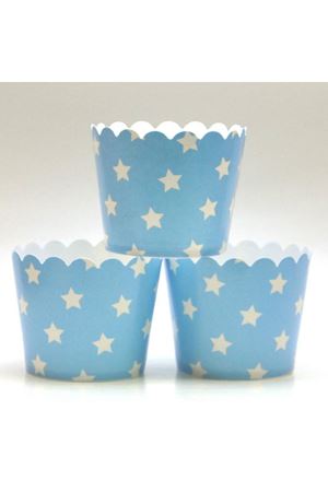 Beyaz Yıldızlı Mavi Cupcake Kabı 25 Adet