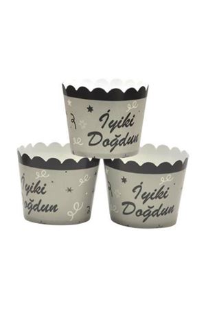 Gümüş İyi ki Doğdun Cupcake Kabı 25 Adet