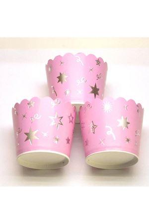 Gümüş Yıldızlı Pembe Cupcake Kabı