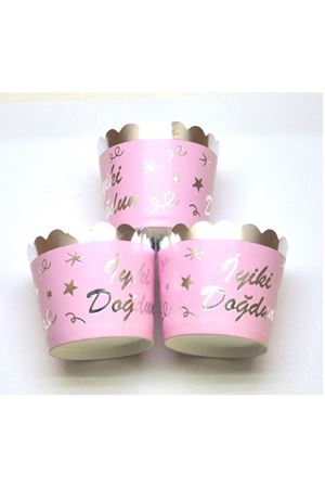 Metalize Pembe Gümüş İyi ki Doğdun Cupcake Kabı