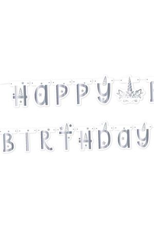 Unicorn Silver Happy Birthday Banner