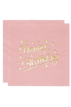 Happy Birthday Yaldızlı Peçete Pembe 16 Adet