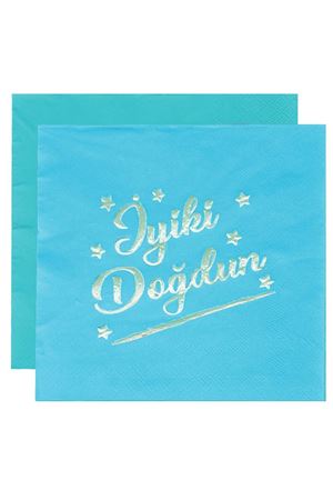 İyi ki Doğdun Yaldızlı Peçete Mavi 16 Adet