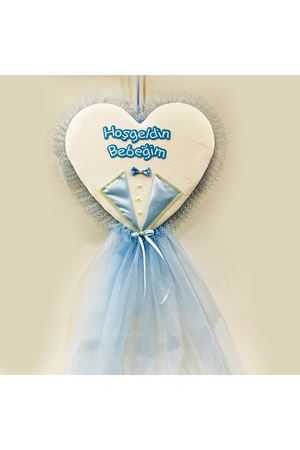 Hoşgeldin Bebeğim Kapı Süsü Kalpli Mavi
