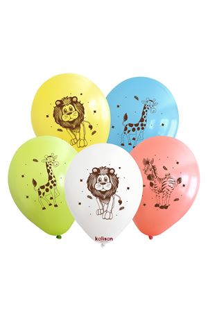 Safari Hayvanlar Baskılı Balon Kalisan 12" 25'li