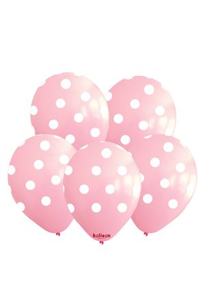 Puantiye Pembe Beyaz Baskılı Balon Kalisan 12" 25'li
