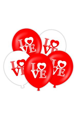 Love Kırmızı Beyaz Baskılı Balon Kalisan 12" 25'li
