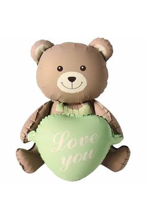 Yeşil Kalpli Oturan Ayı Folyo Balon