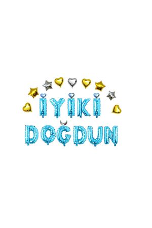Kalp Yıldız İyi ki Doğdun Folyo Balon Mavi 40 cm