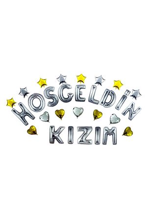 Kalp Yıldız Hoşgeldin Kızım Folyo Balon Gümüş 40 cm