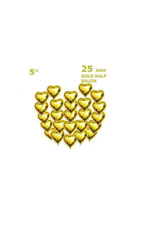 Kalp 25'li Set Folyo Balon Gold 5"