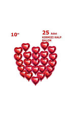 Kalp 25'li Set Folyo Balon Kırmızı 10"