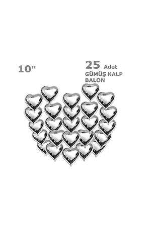 Kalp 25'li Set Folyo Balon Gümüş 10"