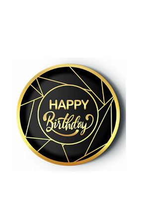 Happy Birthday Yaldızlı Gold Siyah Karton Tabak 8 Adet