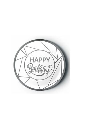 Happy Birthday Yaldızlı Gümüş Beyaz Karton Tabak 8 Adet