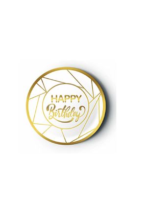 Happy Birthday Yaldızlı Gold Beyaz Karton Tabak 8 Adet