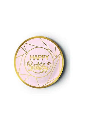 Happy Birthday Yaldızlı Gold Pembe Karton Tabak 8 Adet