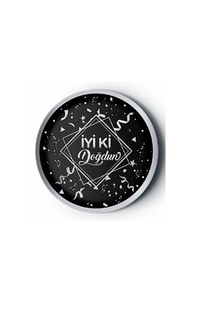 İyi ki Doğdun Yaldızlı Gümüş Siyah Karton Tabak 8 Adet