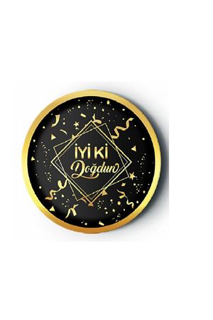 İyi ki Doğdun Yaldızlı Gold Siyah Karton Tabak 8 Adet