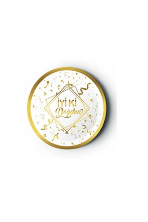 İyi ki Doğdun Yaldızlı Gold Beyaz Karton Tabak 8 Adet