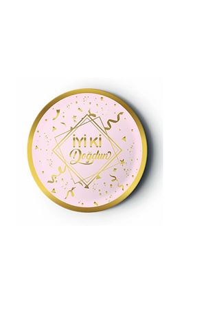 İyi ki Doğdun Yaldızlı Gold Pembe Karton Tabak 8 Adet