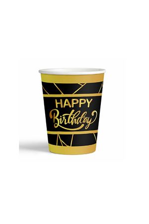 Happy Birthday Yaldızlı Gold Siyah Karton Bardak 8 Adet