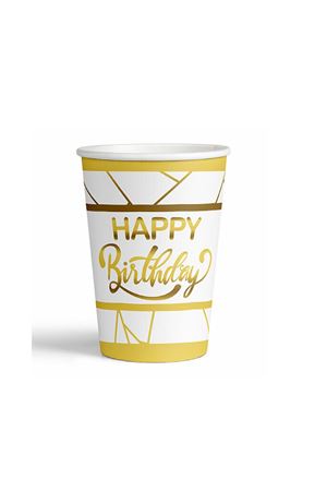 Happy Birthday Yaldızlı Gold Beyaz Karton Bardak 8 Adet