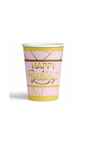 Happy Birthday Yaldızlı Gold Pembe Karton Bardak 8 Adet