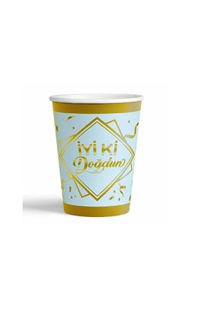 İyi ki Doğdun Yaldızlı Gold Mavi Karton Bardak 8 Adet