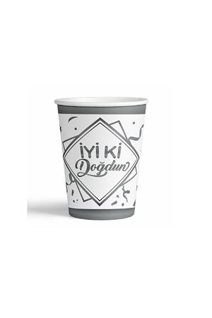 İyi ki Doğdun Yaldızlı Gümüş Beyaz Karton Bardak 8 Adet