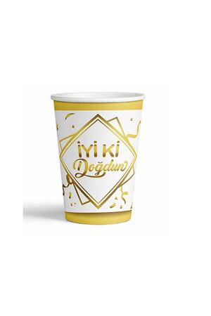 İyi ki Doğdun Yaldızlı Gold Beyaz Karton Bardak 8 Adet